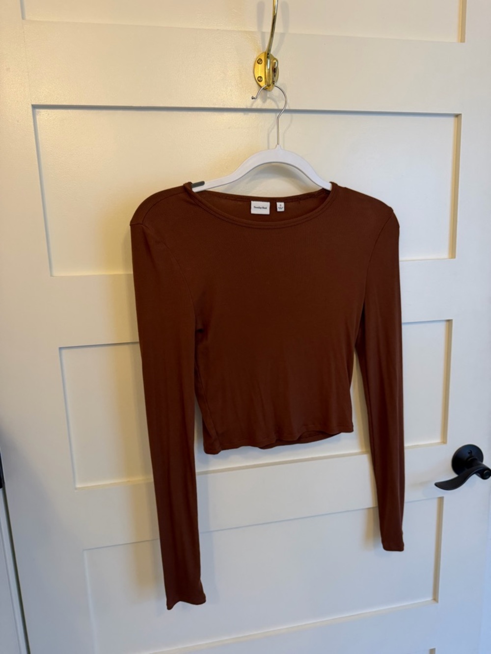 Sunday Best Aritzia Women's Long-Sleeve Ribbed Crop Top - Brown